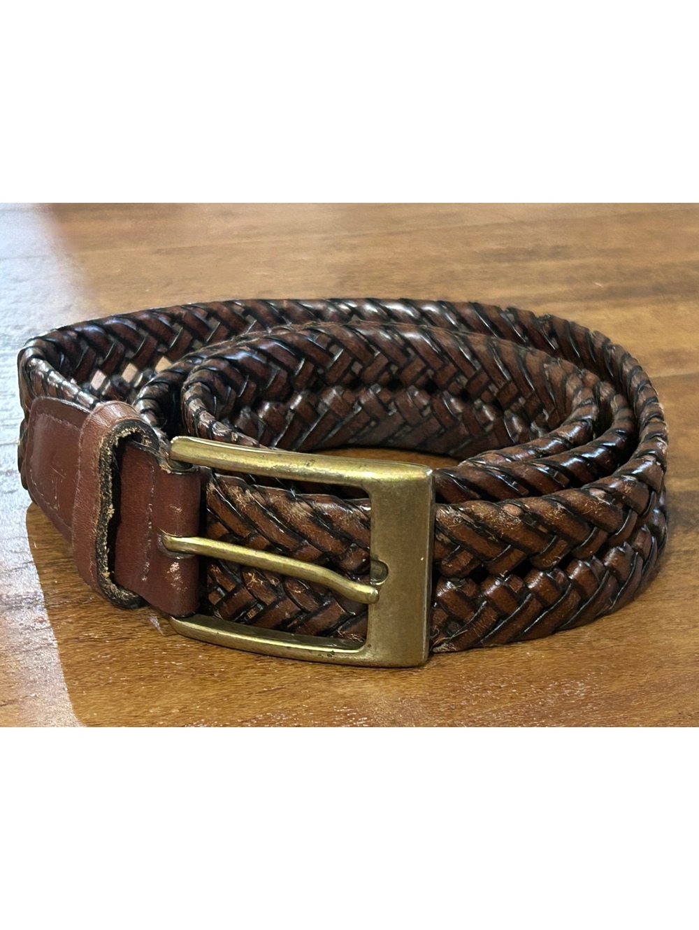 Dockers Brown Braided Leather Belt with Brass Buckle Size 34/85